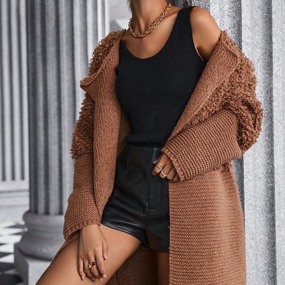 Brown Casual Womens Solid Open Front Cardigan - Picture 4 of 6